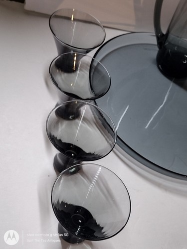 Morgantown Normandie MCM Smokey Glass Pitcher Martini Set - Picture 11 of 15