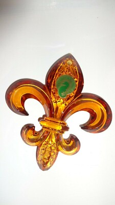 *NEW* Waterford Crystal Christmas Ornament 2014 Amber FLEUR DE LYS w Enhancer 