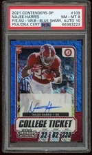 2021 Panini Contenders Najee Harris Blue Shimmer #109 Var B 26/27 PSA 8 Auto 10