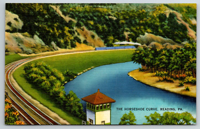 c1940s Horseshoe Curve Reading PA Train River View Postcard Linen