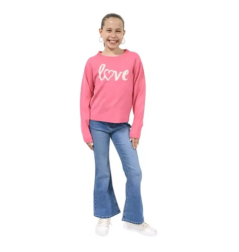 Zunie Girls Valentines Day Sweater Size Medium (7/8) Bright Pink "Love" - Picture 7 of 9