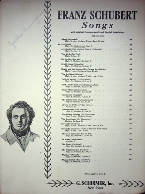 FRANZ SCHUBERT SONGS AVE MARIA SHEET MUSIC G SCHIRMER INC SERIES ONE