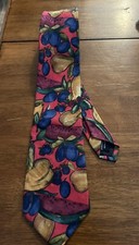Vintage Lands' End Red Fruit Watermelon Pear Blueberries USA Made Silk Neck Tie