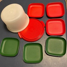NEW 1970s TUPPERWARE TOY Child Size MINI Red Cake Carrier w 6 Square Plates