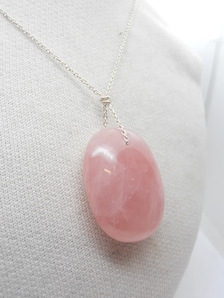 Girocollo in Argento 925 e Ciondolo Quarzo Rosa Naturale - Ciondolo Pietra Dura - Immagine 2 di 4