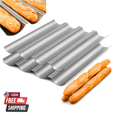 French Bread Baking 4 Waves,2 Pack Nonstick Perforated Baguette Pan 15'' x 13''
