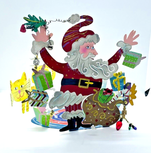 Fanciful Flights Metal Santa Claus Card Holder Karen Rossi Silvestri Christmas - Picture 1 of 12