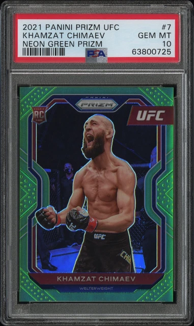 2021 UFC Prizm Neon Green Khamzat Chimaev /75 PSA 10