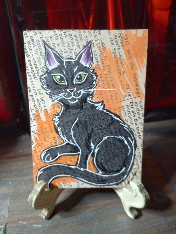 ACEO Original Art Card Black Cat Halloween Orange Keelaz_Kreationz