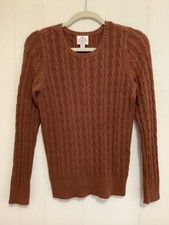 St. John's Bay Cable-Knit Pullover Sweater Crew Neck Brown Cotton Blend Women M