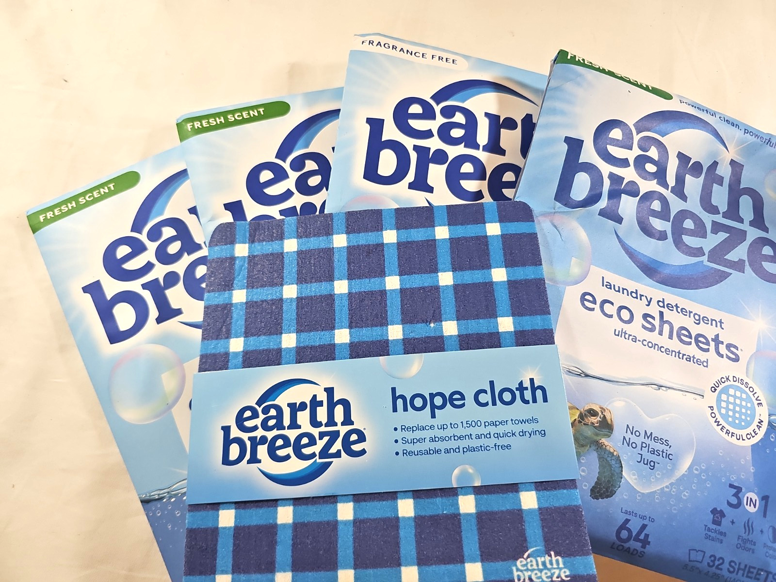 Earth Breeze Eco Sheets Laundry Detergent Lot of 4 + Hope Cloth