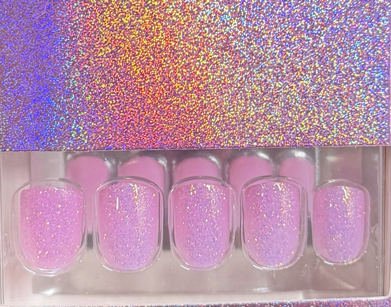 Red Aspen Press On Nail Short Square Pink Glitter Princess Pollyanna 🌸