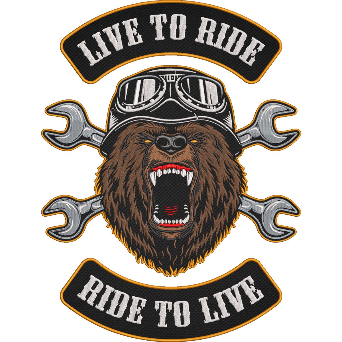 Live to Ride Bear Biker Embroidered Patch Set