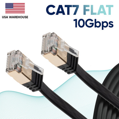 15FT CAT7 CAT 7 Flat Ethernet Cable LAN RJ45 Internet Router Patch Cord BLack US