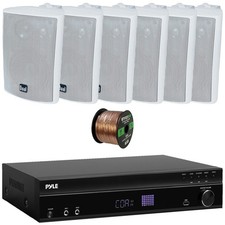 Pyle PT875BT ARC Hi-Def Audio Receiver, 6x 4" 200W 3-Way White Speakers, Wire
