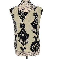 Pam & Gela 100% Silk Sleeveless Patterned Blouse Women's Medium EUC