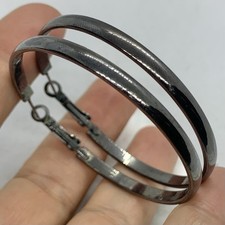 Vtg Gunmetal Large Hoop Earrings Statement Drop Omega Dangle Large Big