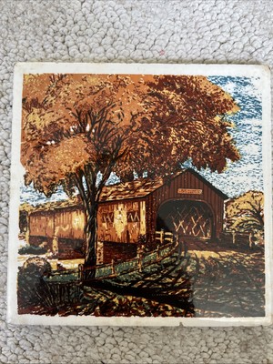 Covered Bridge Wall Tile Trivet Designed Tiles New York City Fall Colors Vintage