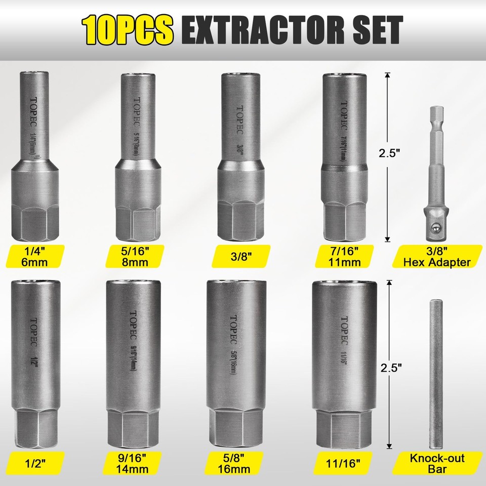 Topec 10-Piece Spiral Type Deep Bolt Extractor Set, Spark Plug 10pcs | eBay
