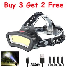 USB Rechargeable Headlight Torch Work Light Bar Head Band Lamp COB LED Headlamp