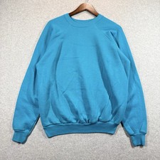 Vintage Made In USA Tultex Crewneck Sweatshirt Large Blue Raglan Skater Blank