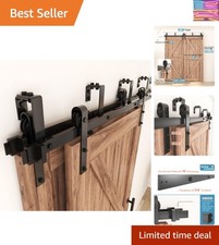6FT Double Track Bypass Sliding Barn Door Hardware Kit for 2 Doors, Bypass Ba...