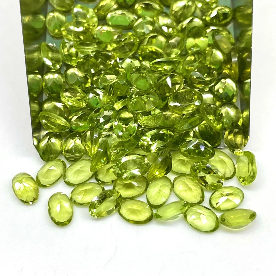 25 Stück Natürlich Peridot 6x4mm Oval Schnitt Locker Unbehandelt Edelsteine - Bild 3 von 4