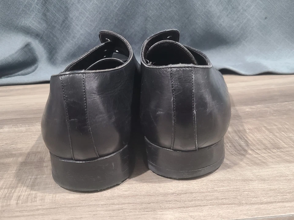 Zapatos Oxford de cuero negros Santoni Pritchard punta dividida para hombre talla 10,5D sin cordones Foto 3 de 4