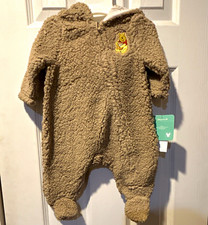 Disney Baby Winnie the Pooh Sherpa Hooded Zip Coverall One-Piece Brown 0-3M