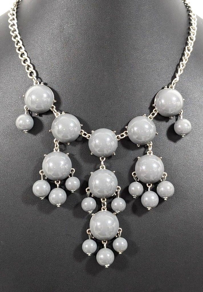 Drop Necklace Dangle Statement Necklace - Gray Be… - image 1