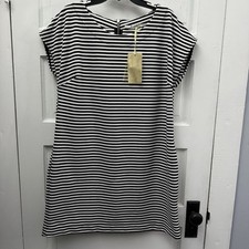 Cap Sleeve Shift Dress Gibson Womens XL Black White Stripe NWT