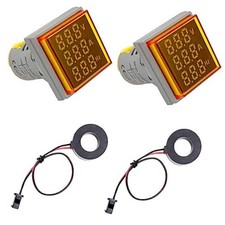 2PCS 3 in 1 Digital AC Current Voltage Frequency Indicator Square LED Yellow