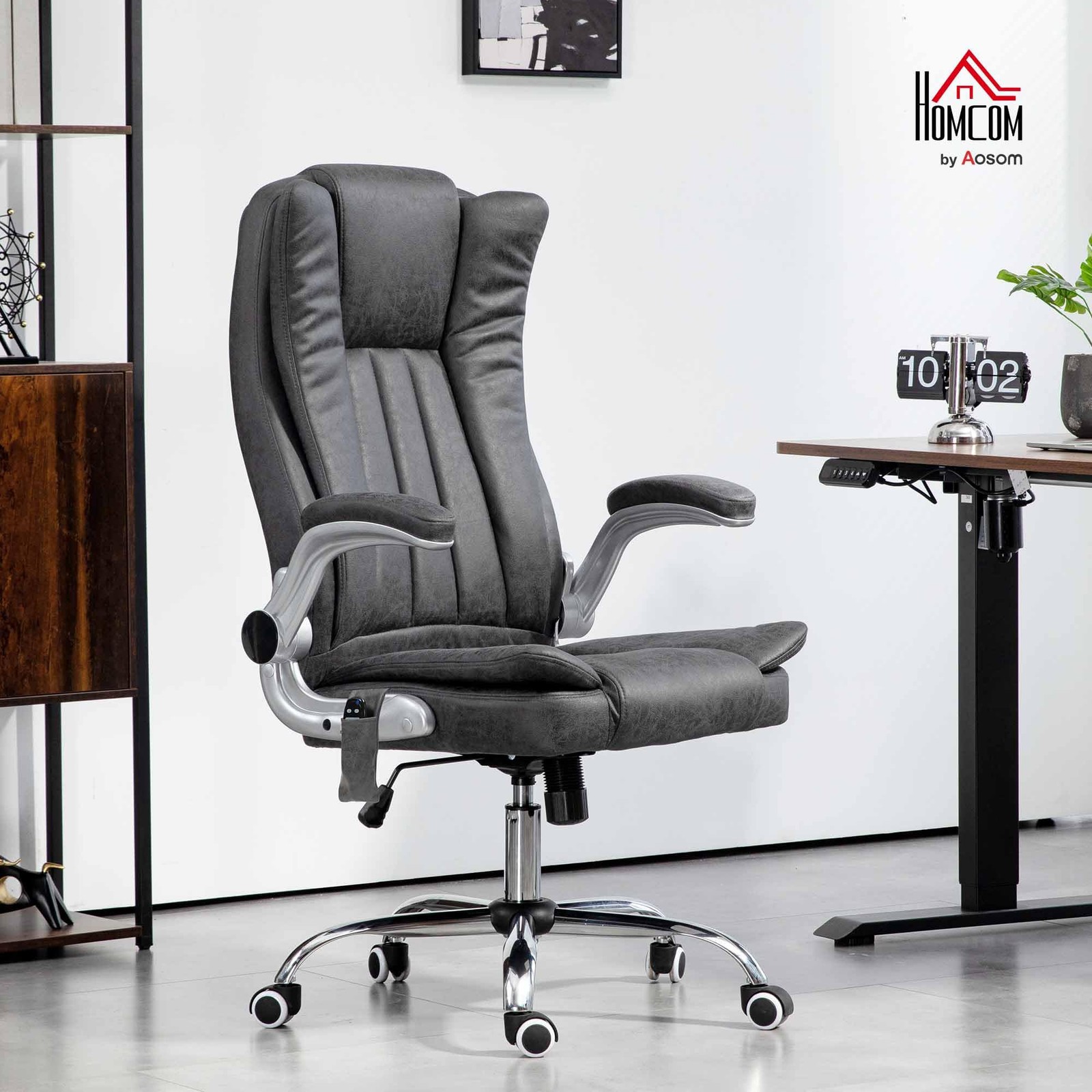 High Back Vibration Massage Office Chair, Leathaire Heated Computer Chair wit...
