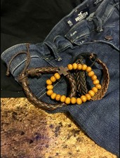 SET of 3 boho leather/bead bracelet adjustable cuff wristband fashion jewelry