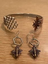 The Good Collective Queen Bee Sterling Silver And Bronze Bracelet / Earrings Set