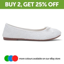 Lilley Womens Shoes White Adults Ladies Ballerina Slip On Floral Lace Bow SIZE