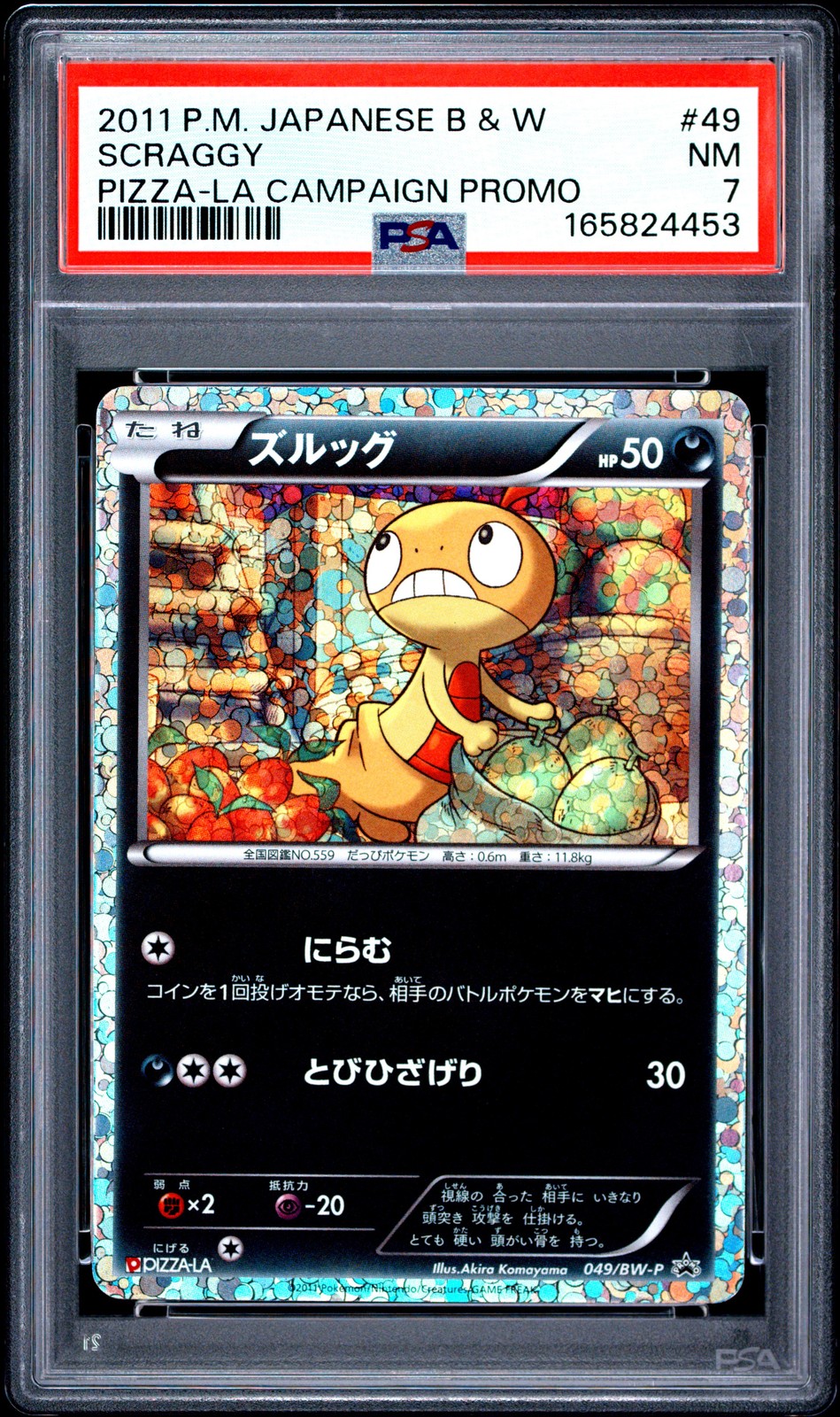 2011 POKEMON JAPANESE BLACK & WHITE PROMO PIZZA-LA CAMPAIGN #49 SCRAGGY PSA 7