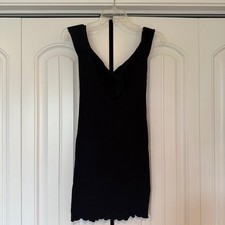 Urban Outfitters Black Ribbed Lace Up Tie Neckline Body Con Tank Dress Womens SM