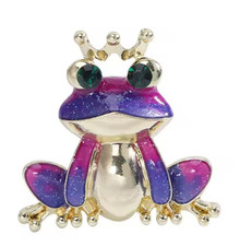 Cute Purple Frog Brooch Enamel Rhinestone Eyes Animal Crown Pin Gold Jewelry Gif