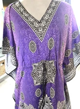 Collections ETC Women Colorful Floral V Neck Kaftan One Size Lounge  Purple A430