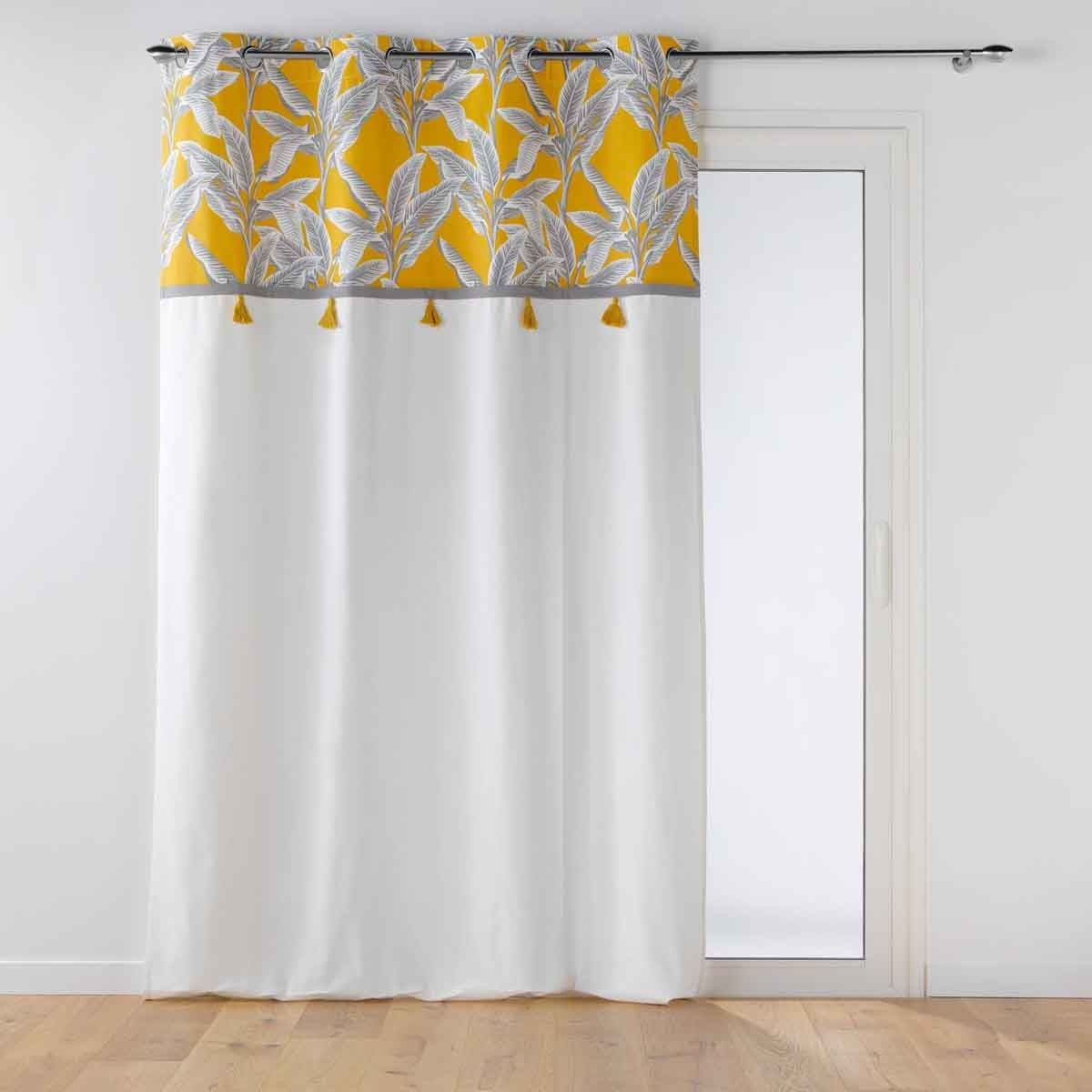 Rideau à oeillets Isibelle 140x240 cm jaune moutarde en polyester pour salon