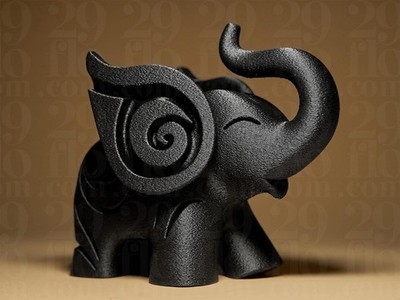 Happy Elephant #1 | Schwarze 3D-gedruckte Elefantenfigur | Symbol für Glück &