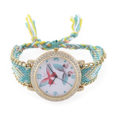 Strada Austrian Crystal Japanese Movement Butterfly Watch with Braided Band