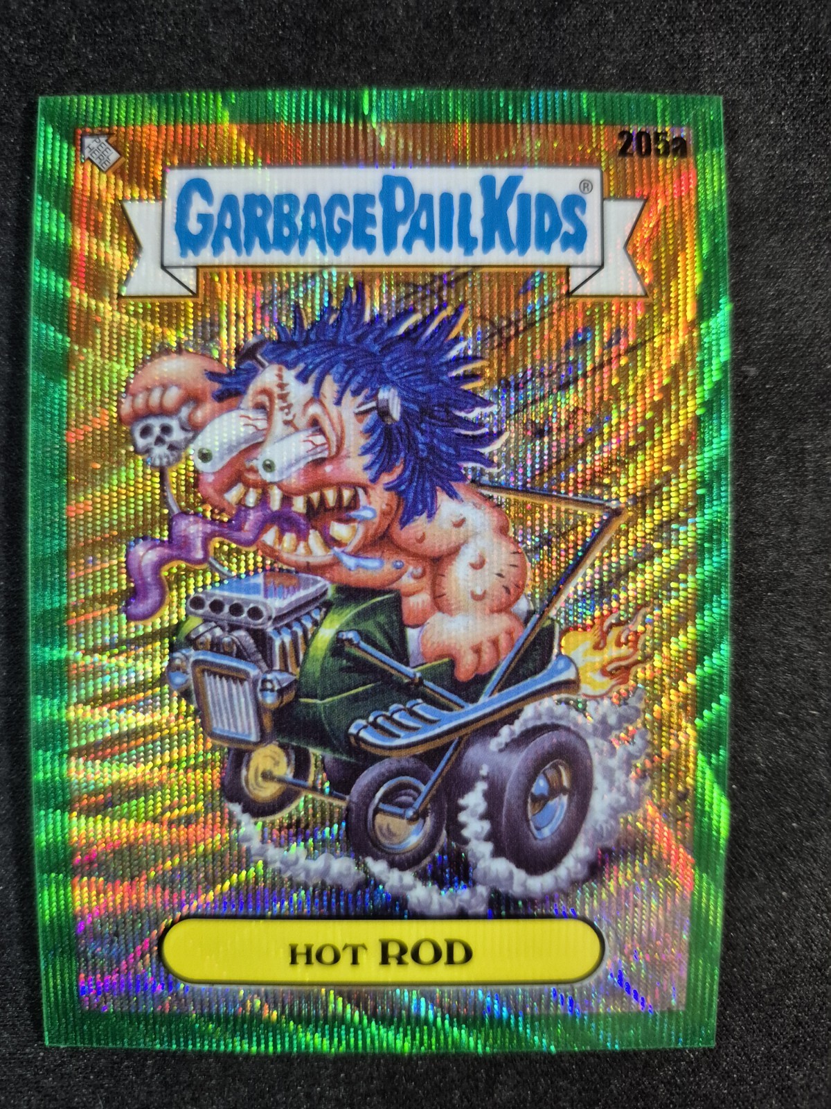 2022 Topps Garbage Pail Kids Chrome 5 #205a HOT ROD Green Wave Refractor /299