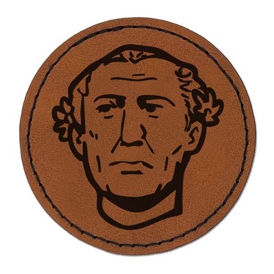 Gaius Julius Caesar Roman Round Iron-On Leather Patch - 2.5 Inch - Brown