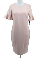 Calvin Klein Ruffle Sheath Dress Women Sz 10 Pink Crepe Career Wedding Event New
