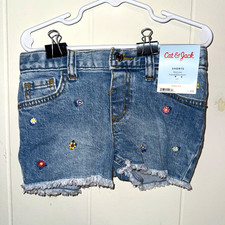 Cat Jack Girls 5T Blue Denim Floral Stretch Adjustable Waist Shorts