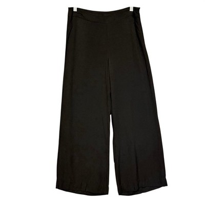 Zara Basic Wide Leg Pants Womens Medium Black High Rise Side Zip Viscose Crepe