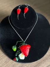Artisan-Made Glass Strawberry Necklace & Earring Set - Made in Nova Scotia