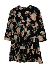 Zara Woman Ladies  Black Floral Long Sleeve Dress Size XS VGC